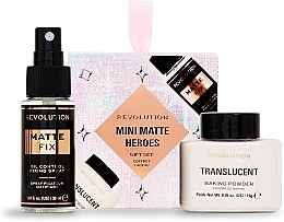 Zestaw - Makeup Revolution Mini Matte Heroes Gift Set (fix/spray/30ml+powder/10g) — Zdjęcie N1