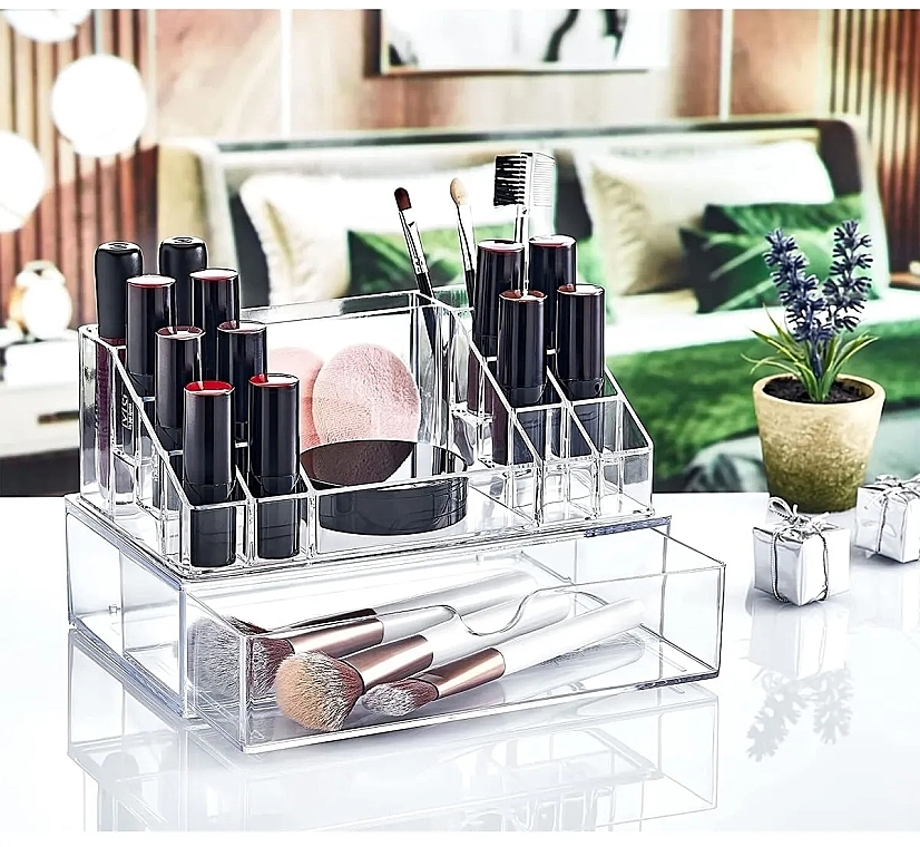 Organizer na kosmetyki z szufladą 22,5 x 12,5 x 13,8 cm, przezroczysty - BoxUp — Zdjęcie N4