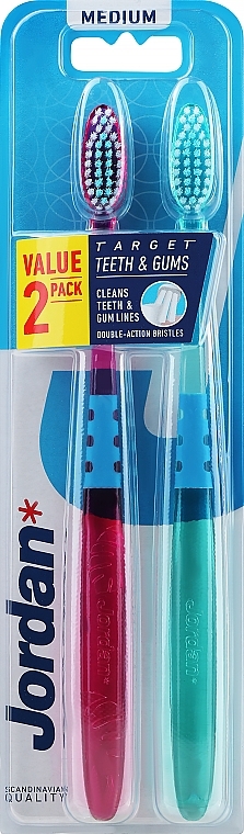 Szczoteczka do zębów średnio twarda, zielona + różowa - Jordan Target Teeth Toothbrush — Zdjęcie N3