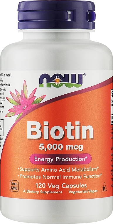 Suplement diety Biotyna, 5000 mcg - Now Foods Biotin 5000 Mcg Energy Production — Zdjęcie N2