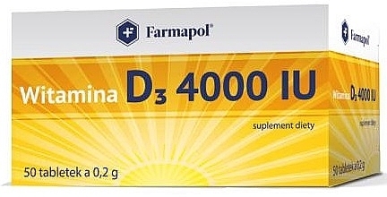 Suplement diety Witamina D3 4000 IU, tabletki - Farmapol — Zdjęcie N1