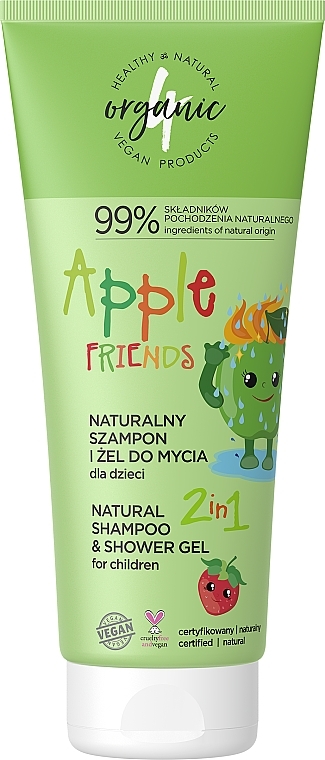 Szampon i żel pod prysznic dla dzieci - 4Organic Apple Friends Natural Shampoo And Shower Gel For Children — Zdjęcie N1