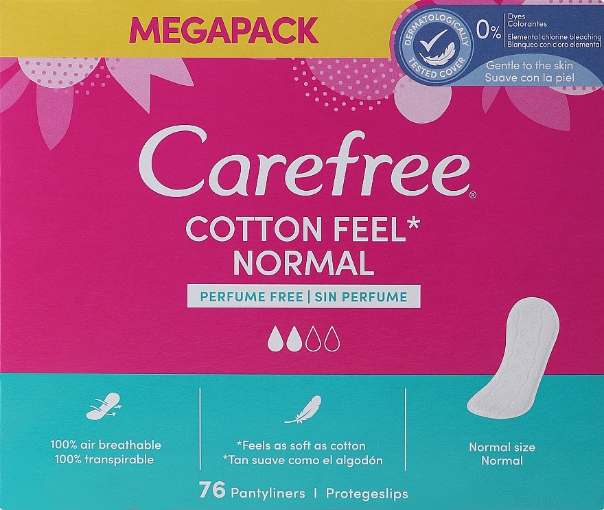 Wkładki higieniczne, 76 szt. - Carefree Cotton — Zdjęcie N1