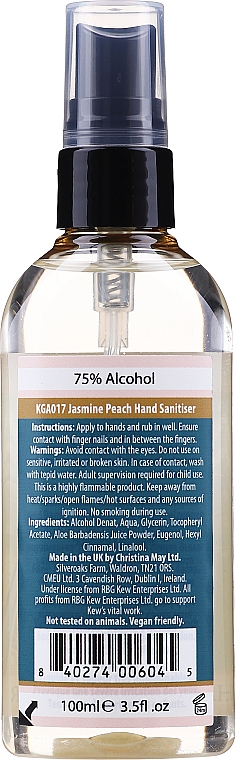 Dezynfekujący spray do rąk Jaśmin i brzoskwinia - Royal Botanic Gardens Kew Jasmine Peach Hand Sanitiser — Zdjęcie N2