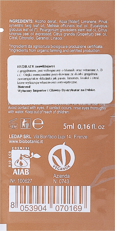 Olejek eteryczny Grejpfrut - BioBotanic BioHealth Hydrate — Zdjęcie N2