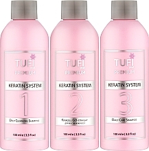 Zestaw do keratynowego prostowania włosów - Tufi Profi Premium (keratin/100ml + shampoo/100ml*2) — Zdjęcie N2