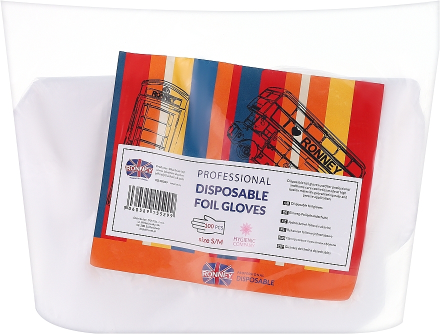 Rękawiczki jednorazowe przezroczyste, rozmiar S/M, 100 szt. - Ronney Professional Disposable Foil Gloves