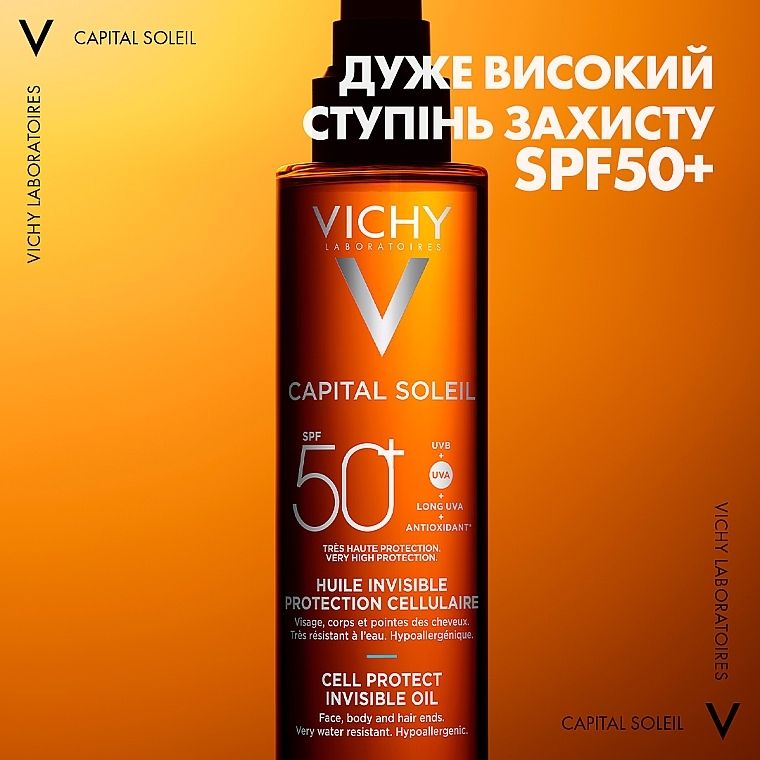 Wodoodporny olejek przeciwsłoneczny do twarzy, ciała i włosów SPF 50+ - Vichy Capital Soleil Invisible Oil SPF 50+ — Zdjęcie N3