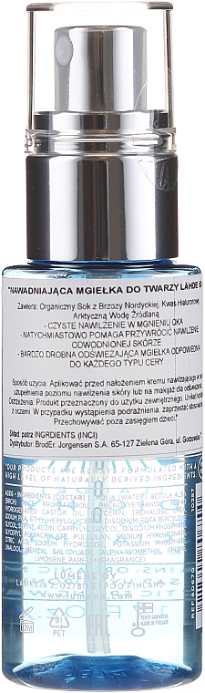 PREZENT! Nawilżająca i odświeżająca mgiełka do twarzy - Lumene Lahde [Spring Water] Pure Arctic Hydration Spring Water Mist — Zdjęcie N2