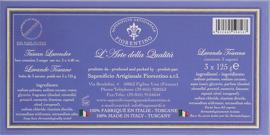 Zestaw mydeł w kostce Lawenda - Saponificio Artigianale Fiorentino Lavender Toscana (3 x soap 125 g) — Zdjęcie N3