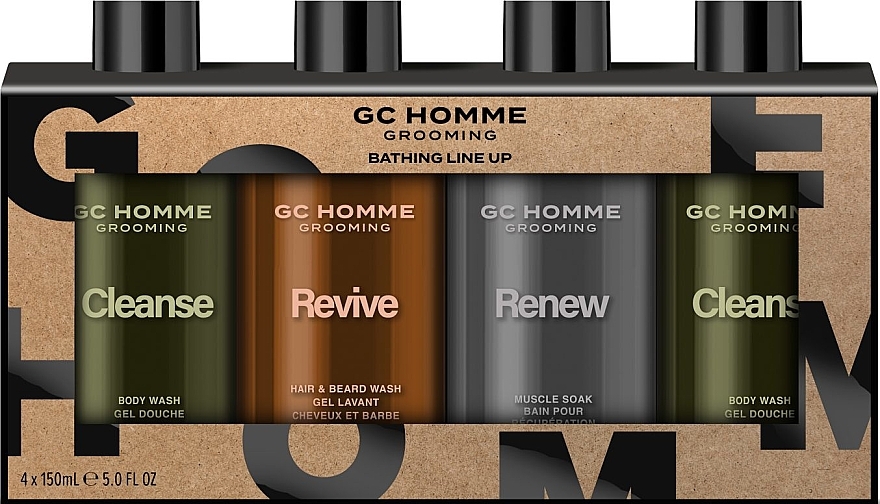 Zestaw - Grace Cole GC Homme Grooming Bathing Line Up (b/wash/2x150ml + h/wash/150ml + muscle/soak/150ml) — Zdjęcie N1