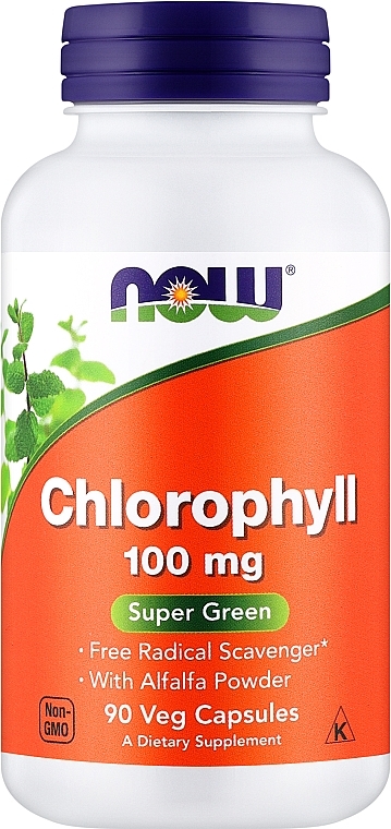 Naturalny suplement Chlorofil, 100 mg, 90 kapsułek - Now Foods Chlorophyll — Zdjęcie N1