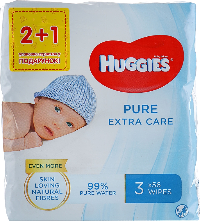 Nawilżane chusteczki dla niemowląt Pure Extra Care 2+1, 3x56 szt. - Huggies — Zdjęcie N3