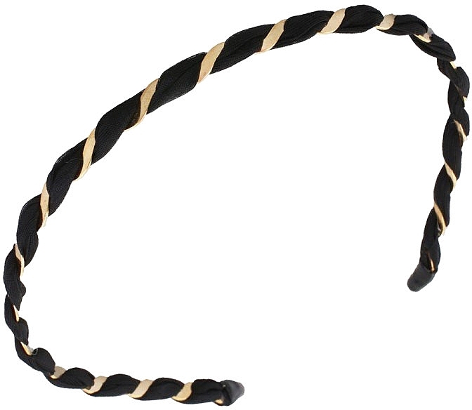 Opaska do włosów pleciona, czarna ze złotym splotem - Ecarla — Zdjęcie N1