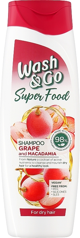 Szampon do włosów suchych Winogrona i Makadamia - Wash&Go Super Food Shampoo — Zdjęcie N1