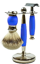 Zestaw do golenia - Golddachs Synthetic Hair, Safety Razor Polymer Blue Chrom (sh/brush + razor + stand) — Zdjęcie N1