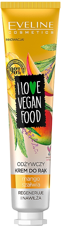 Odżywczy krem do rąk Mango i szałwia - Eveline Cosmetics I Love Vegan Food  — Zdjęcie N2