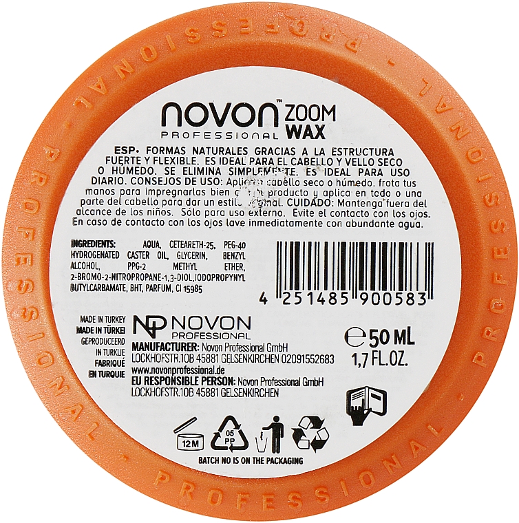 Średnio utrwalająca pomada do włosów - Novon Professional Zoom Wax Medium Hold — Zdjęcie N2