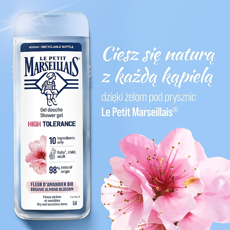 Delikatny żel pod prysznic o wysokiej tolerancji z kwiatem migdału BIO - Le Petit Marseillais High Tolerance Almond Blossom Softening Shower Gel — Zdjęcie N3