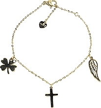 Bransoletka damska, liść, krzyżyk i skrzydło, złota - Lolita Accessories — Zdjęcie N1