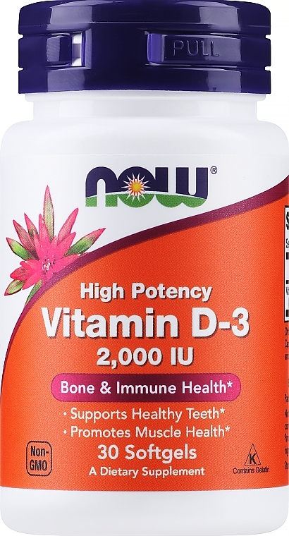 Witamina D-3 w kapsułkach - Now Foods Vitamin D-3 High Potency 2000 IU Softgels — Zdjęcie N1