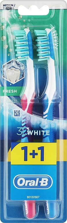 Zestaw szczoteczek do zębów (40 średnia twardość, czerwona + niebieska) - Oral-B 3D White Fresh 40 Medium 1+1