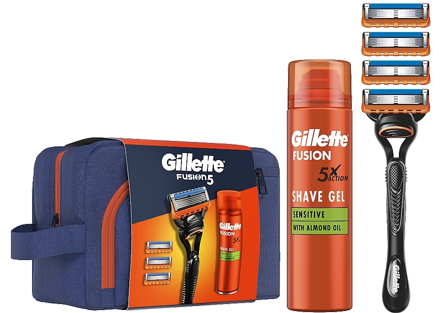 Zestaw - Gillette Fusion 5 (gel/200ml + razor/1pc + blade/4pcs + bag/1pc) — Zdjęcie N2