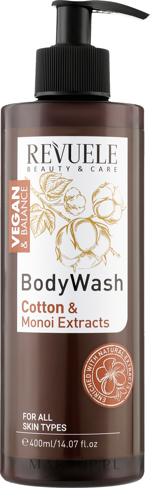 Żel pod prysznic Bawełna i ekstrakt z monoi - Revuele Vegan & Balance Cotton Oil & Monoi Extract Body Wash — Zdjęcie 400 ml