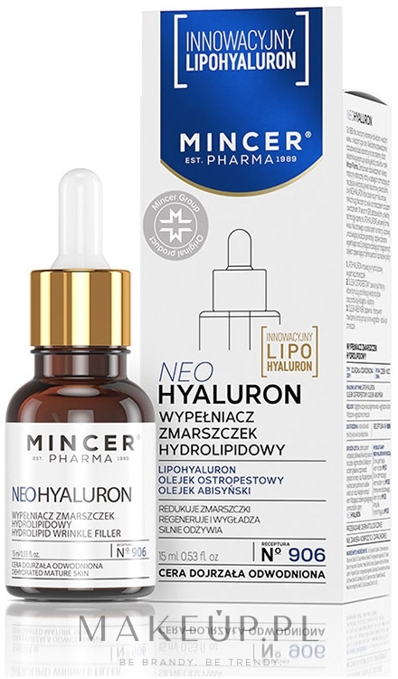 Hydrolipidowy wypełniacz zmarszczek do cery dojrzałej i odwodnionej - Mincer Pharma Neo Hyaluron Serum 906 — Zdjęcie 15 ml