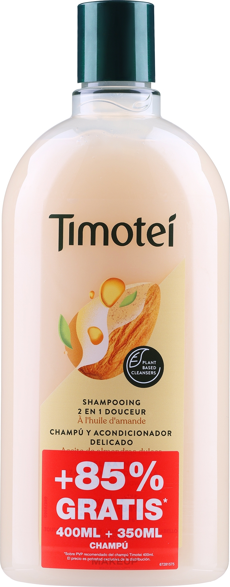 Szampon do włosów 2 w 1 z olejem ze słodkich migdałów - Timotei Sweet Almond Oil Shampoo — Zdjęcie 750 ml