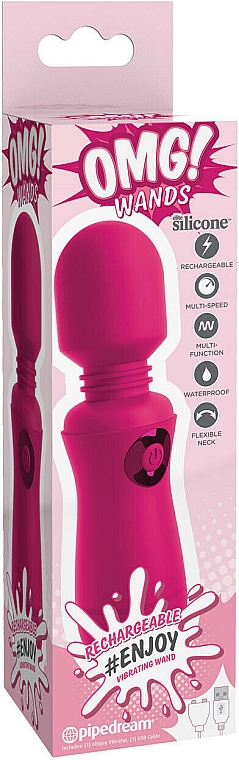 Wibrator, różowy - PipeDream OMG! Wands #Enjoy Rechargeable Vibrating Wand Fuchsia — Zdjęcie N1