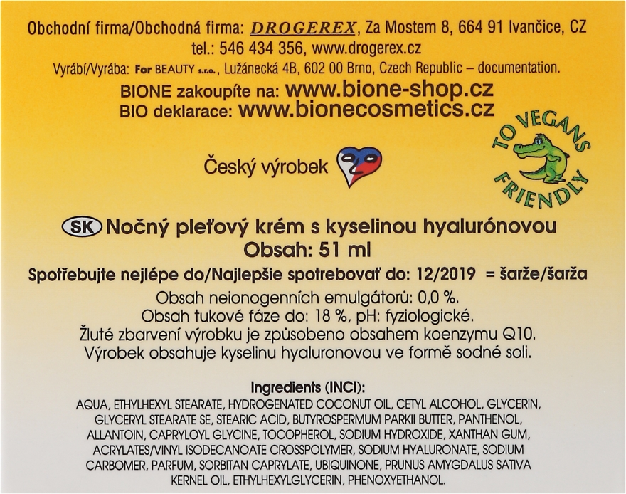 Krem do twarzy na noc z kwasem hialuronowym - Bione Cosmetics Hyaluron Life Night Cream With Hyaluronic Acid — Zdjęcie N3