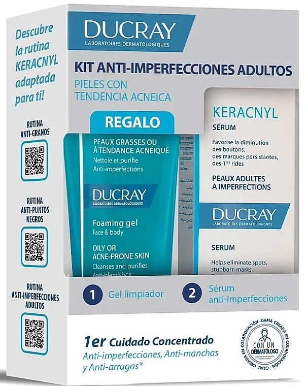Zestaw - Ducray Keracnyl Anti-Imperfections Adults Set (foam/gel/40ml + ser/30ml) — Zdjęcie N1