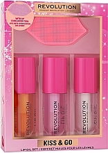 Kup Zestaw - Makeup Revolution Kiss & Go Glaze Lip Care Gift Set (lip/gloss/3x4.5ml + acc/1pc)