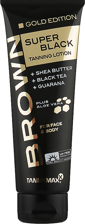 Balsam wzmacniający opaleniznę z guaraną, masłem shea i ekstraktem z czarnej herbaty - Tannymax Brown Super Black Tanning Lotion For Face & Body