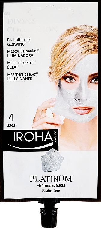 Rozjaśniająca maska peel-off do twarzy Platyna i naturalne ekstrakty - Iroha Nature Glowing Peel Off Mask Platinum + Natural Extracts — Zdjęcie N1