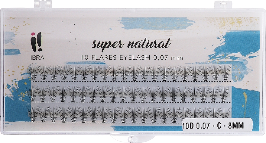 PRZECENA! Sztuczne kępki rzęs "C", 0.07, 8 mm - Ibra 10D Flares Eyelash Super Natural C 8 mm * — Zdjęcie N1