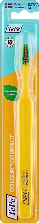 Szczoteczka do zębów, ekstra miękka, żółta z zielonym włosiem - TePe Colour Compact X-Soft Gul — Zdjęcie N1