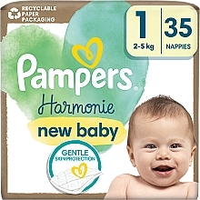 Pieluchy Harmonie New Baby, rozmiar 1, 2-5 kg, 35 sztuk - Pampers — Zdjęcie N1