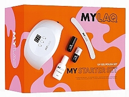 Kup Zestaw startowy do hybryd (nail polish 5 ml + base/top 5 ml + cleaner 50 ml + lamp + file) - MyLaQ My Starter Set