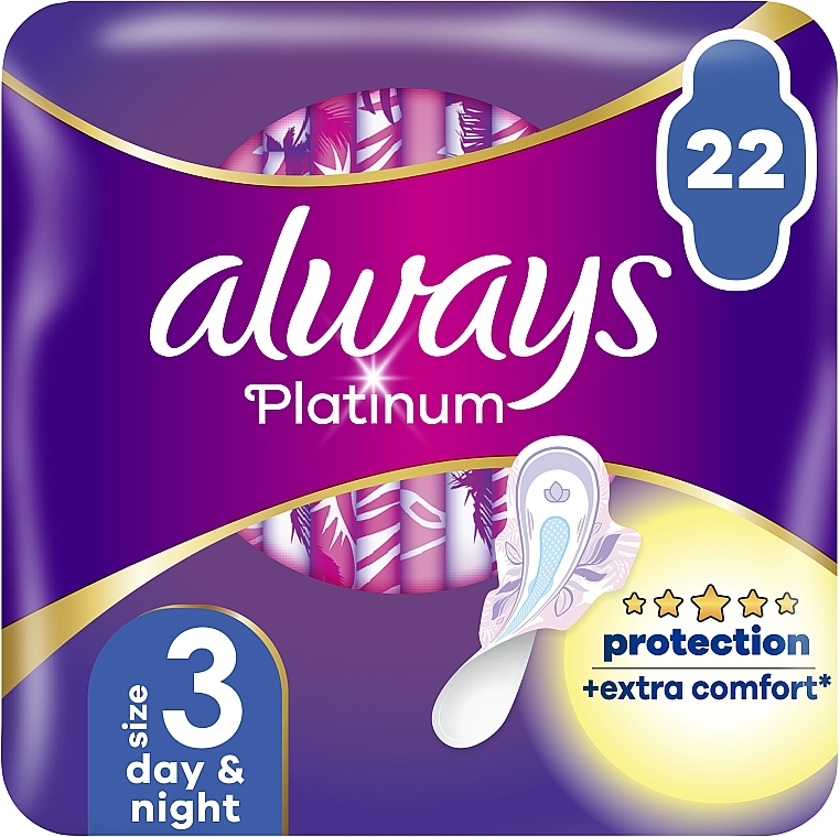 Podpaski higieniczne, rozmiar 3, 22 sztuk - Always Platinum Protection +Extra Comfort Day&Night  — Zdjęcie N2