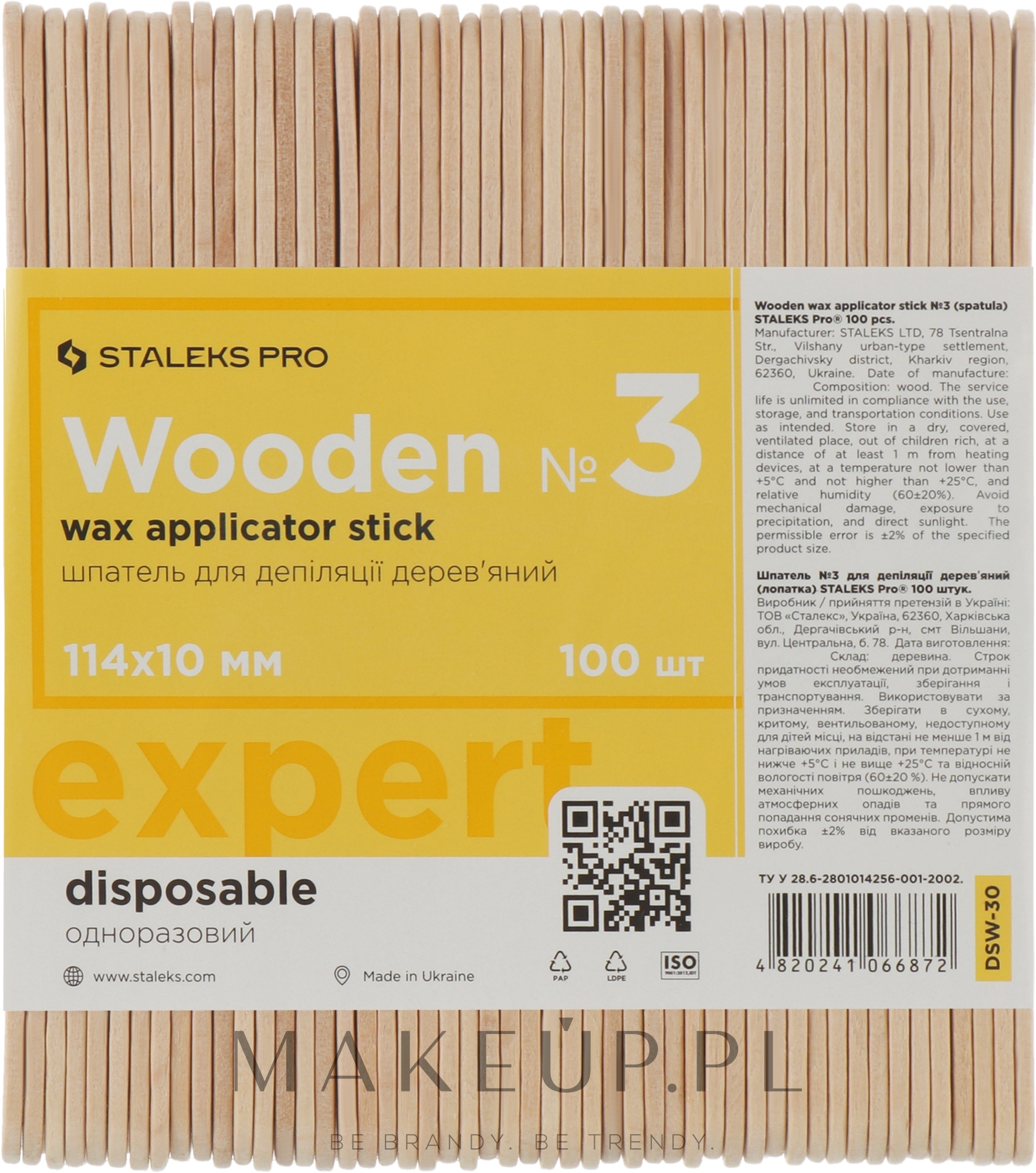 Drewniana szpatułka do depilacji nr 3, 100szt - Staleks Pro Wooden Wax Applicator Stick №3 — Zdjęcie 100 szt.