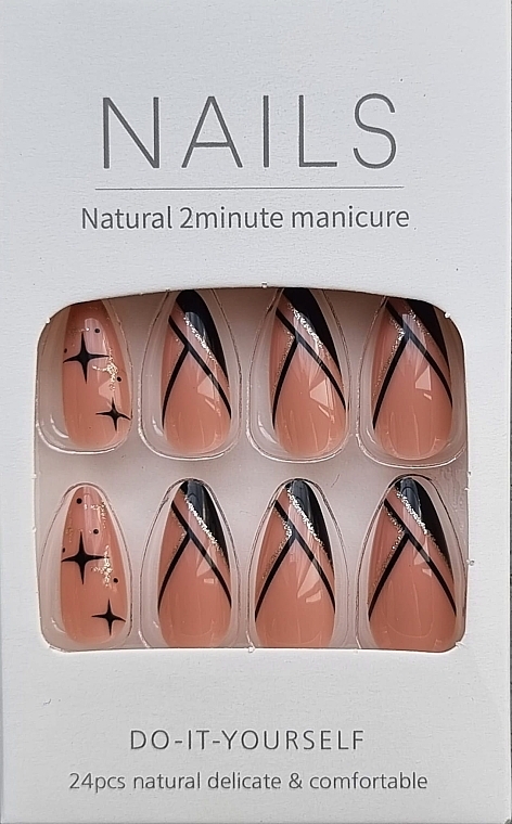 Sztuczne paznokcie w gwiazdki, 24 szt. - Deni Carte Nails Natural 2 Minutes Manicure  — Zdjęcie N1
