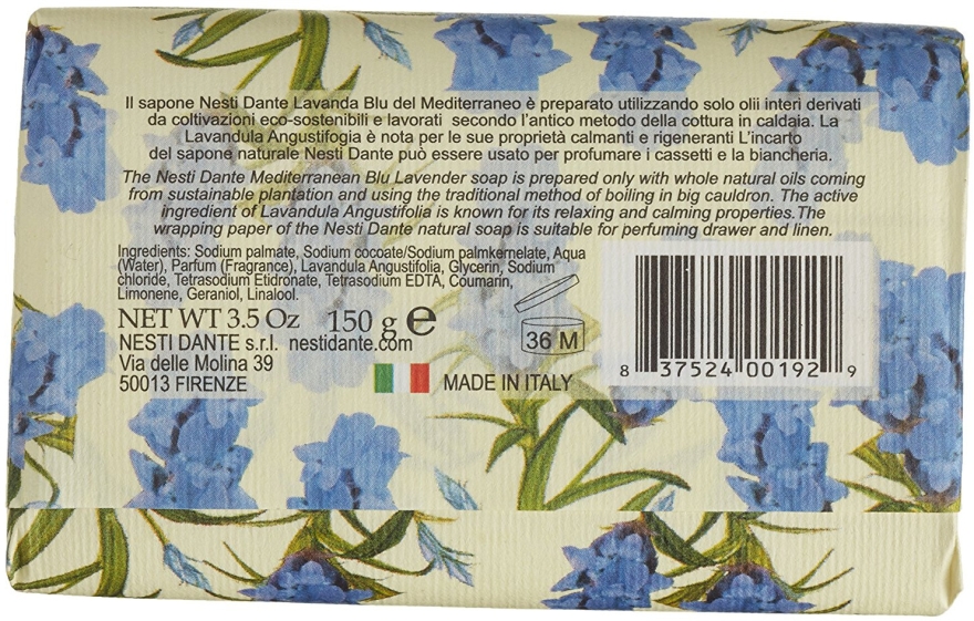 Naturalne mydło lawendowe w kostce - Nesti Dante Lavanda Blu del Mediterraneo Soap — Zdjęcie N2