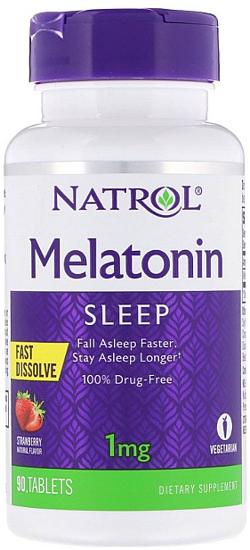 Melatonina Instant, 1 mg o smaku truskawkowym - Natrol Melatonin Sleep — Zdjęcie N1