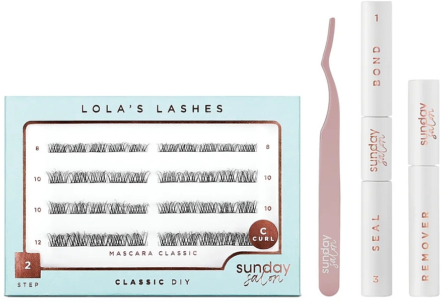 Zestaw - Lola's Lashes Mascara Classic Diy Lash Extensions Starter Set (bond/seal/2x3.5ml + remover/4ml + eyelashes/40pcs + applicator/1pcs) — Zdjęcie N1