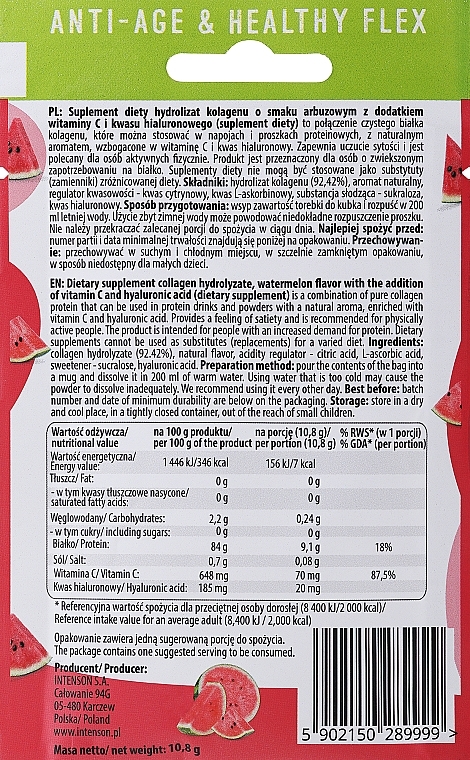 PREZENT! Suplement kolagenowy o smaku arbuza z witaminą C i kwasem hialuronowym - Intenson Collagen Anti-Age & Healthy Flex — Zdjęcie N2
