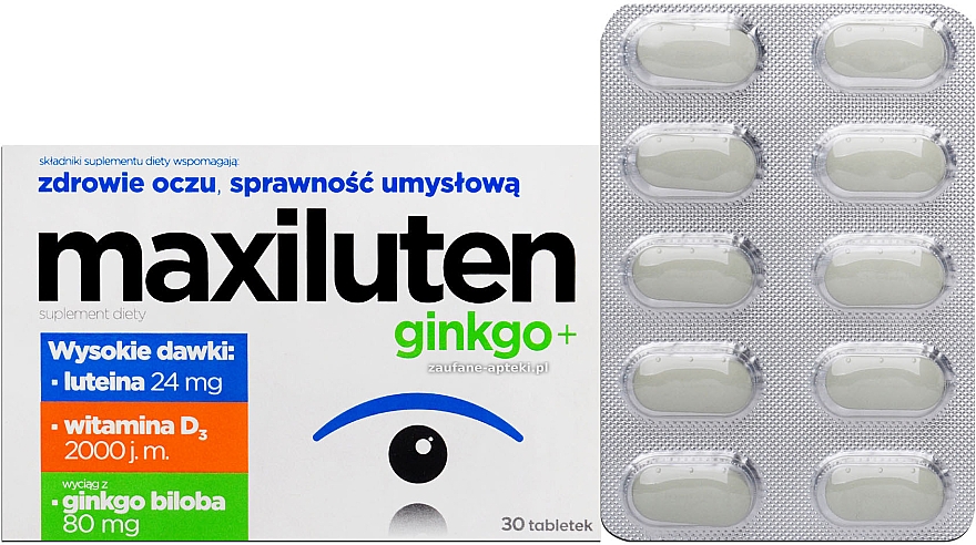 Suplement diety w tabletkach - Aflofarm Maxiluten Ginkgo+ — Zdjęcie N2