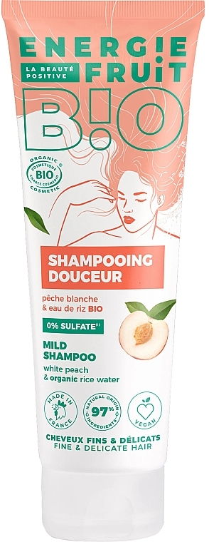 Szampon do włosów cienkich z białą brzoskwinią i organiczną wodą ryżową - Energie Fruit White Peach & Organic Rice Water Mild Shampoo — Zdjęcie N1