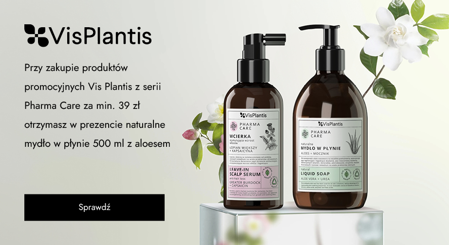 Przy zakupie produktów promocyjnych Vis Plantis z serii Pharma Care za min. 39 zł otrzymasz w prezencie naturalne mydło w płynie 500 ml z aloesem.